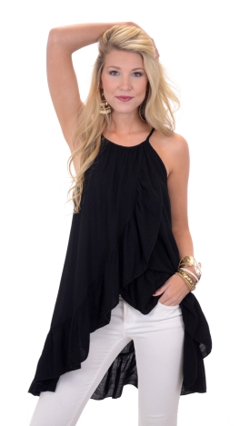 Ruffle Wrap Tunic, Black