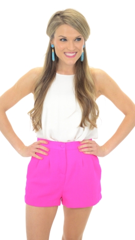 Pleated Pocket Shorts, Neon Pink