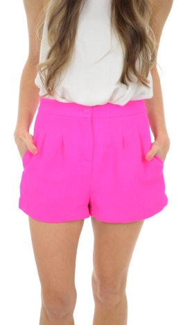 Pleated Pocket Shorts, Neon Pink