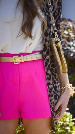 Pleated Pocket Shorts, Neon Pink