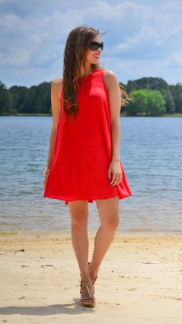 Solid Swing Dress, Red
