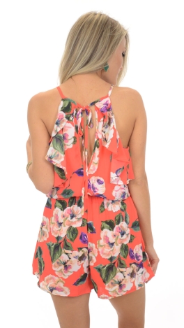 Coral Floral Romper