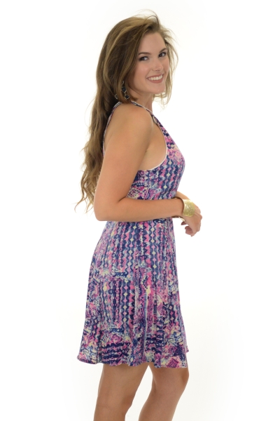Pink Aztec Fit and Flare Dress