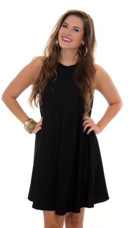 Slinky Textured Tank Dress, Black
