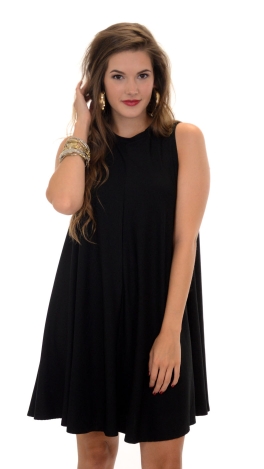 Slinky Textured Tank Dress, Black