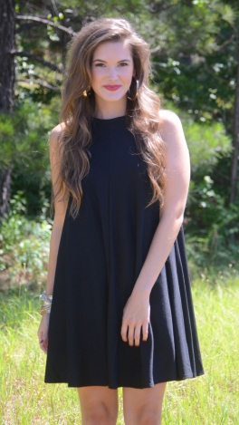 Slinky Textured Tank Dress, Black