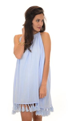 Cotton Tassel Dress, Blue