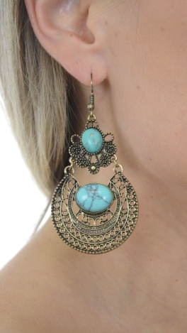 Turquoise Medallion Earring, Gold