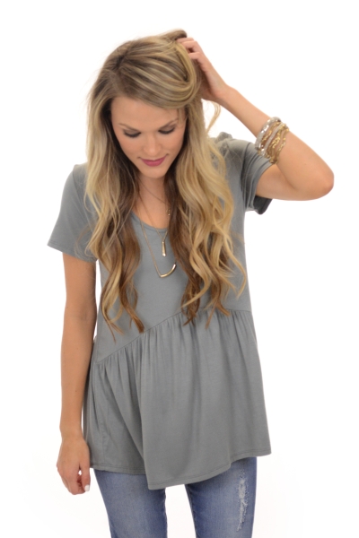Babydoll Ruffle Tee, Grey