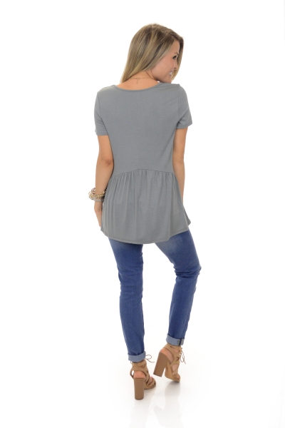 Babydoll Ruffle Tee, Grey