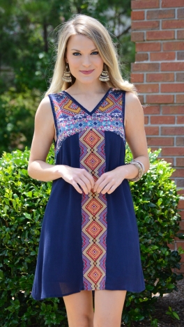 Enchanted Embroidered Dress, Navy
