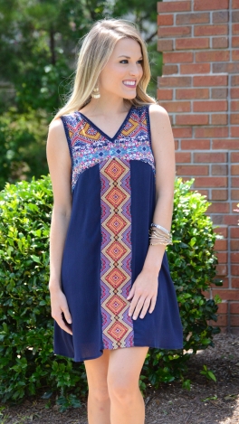 Enchanted Embroidered Dress, Navy