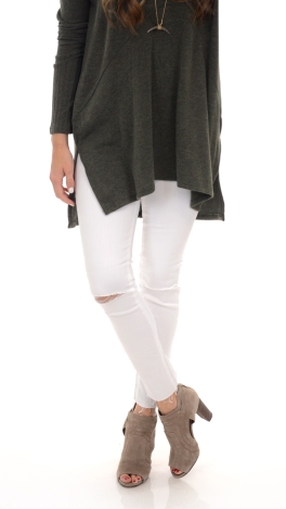 KARLIE Knee Slit Jeans, White
