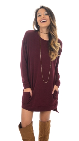 French Terry Pocket Frock, Burgundy