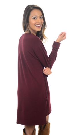 French Terry Pocket Frock, Burgundy
