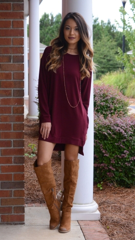 French Terry Pocket Frock, Burgundy