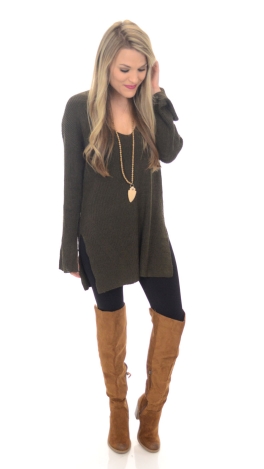 Olive Open Back Sweater