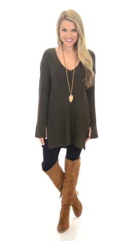 Olive Open Back Sweater