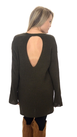 Olive Open Back Sweater