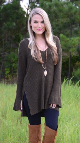 Olive Open Back Sweater