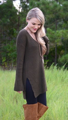 Olive Open Back Sweater