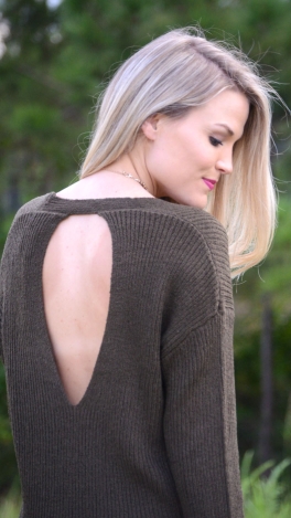 Olive Open Back Sweater