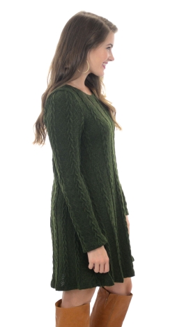 Stretchy Cable Knit Dress, Olive