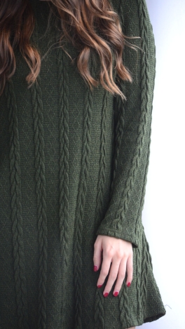 Stretchy Cable Knit Dress, Olive