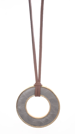Suede Circle Necklace, Grey
