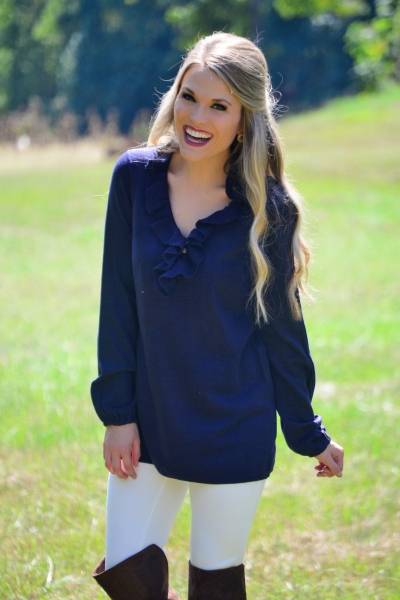 Laura Ruffle Sweater Tunic, Navy