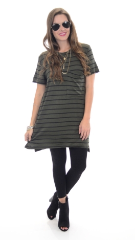 Ponce Tunic / Dress, Olive Stripe