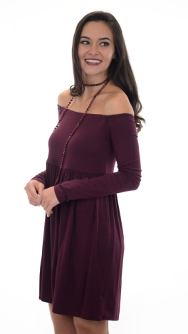 Ophelia Off Shoulder Dress, Burgundy