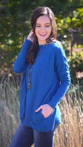 Brushed Knit Boxy Top, Teal