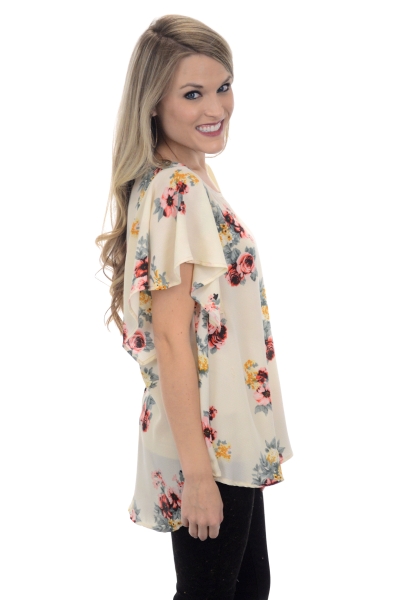 Fall Floral Blouse, Ivory