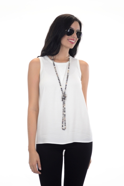Crepe Crew Neck Top, Off White