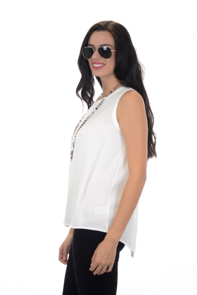 Crepe Crew Neck Top, Off White
