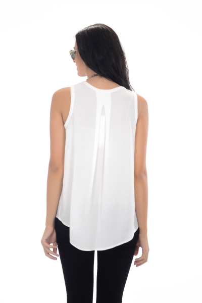 Crepe Crew Neck Top, Off White