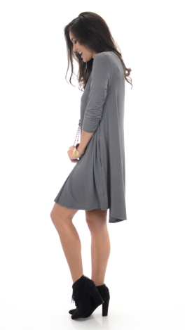 V Neck Frock with Pockets, Grey