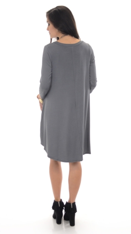 V Neck Frock with Pockets, Grey