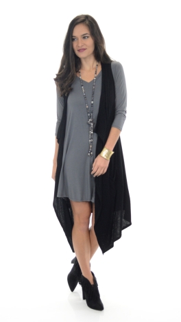 V Neck Frock with Pockets, Grey