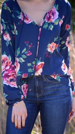 Faye Floral Blouse, Navy