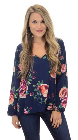 Faye Floral Blouse, Navy