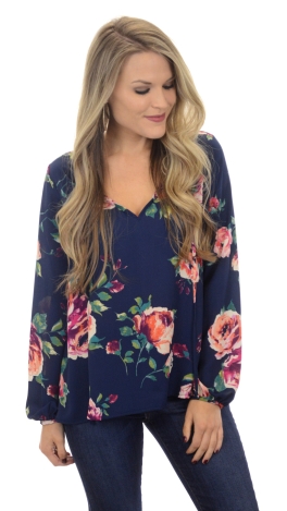 Faye Floral Blouse, Navy