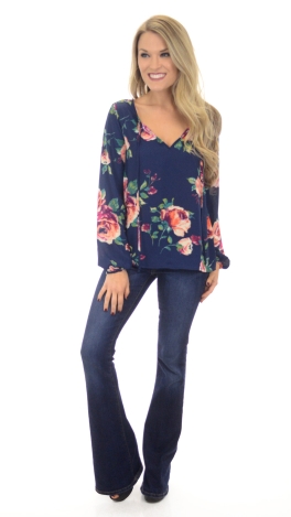 Faye Floral Blouse, Navy