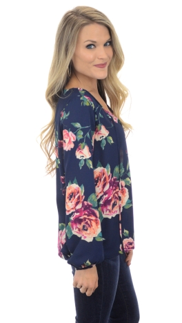 Faye Floral Blouse, Navy