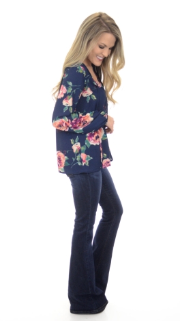 Faye Floral Blouse, Navy