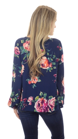 Faye Floral Blouse, Navy