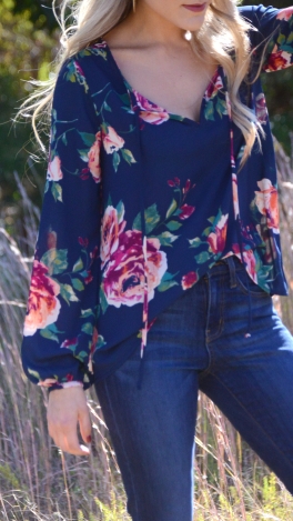 Faye Floral Blouse, Navy