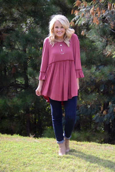 Angela Babydoll Tunic, Marsala
