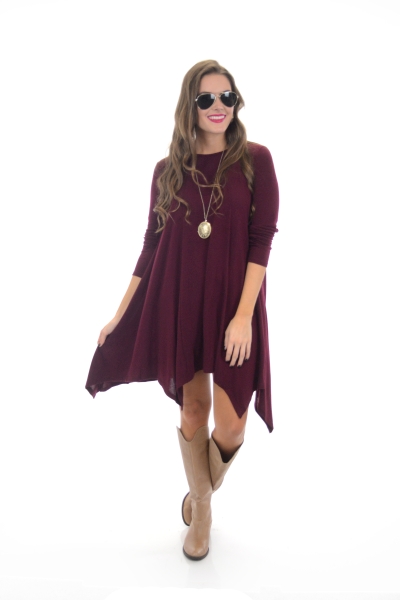 Hannah Hanky Hem Dress, Wine